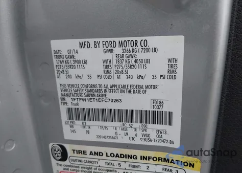 2014 Ford F-150 Platinum z USA, uszkodzony, nr VIN 1FTFW1ET1EFC70263